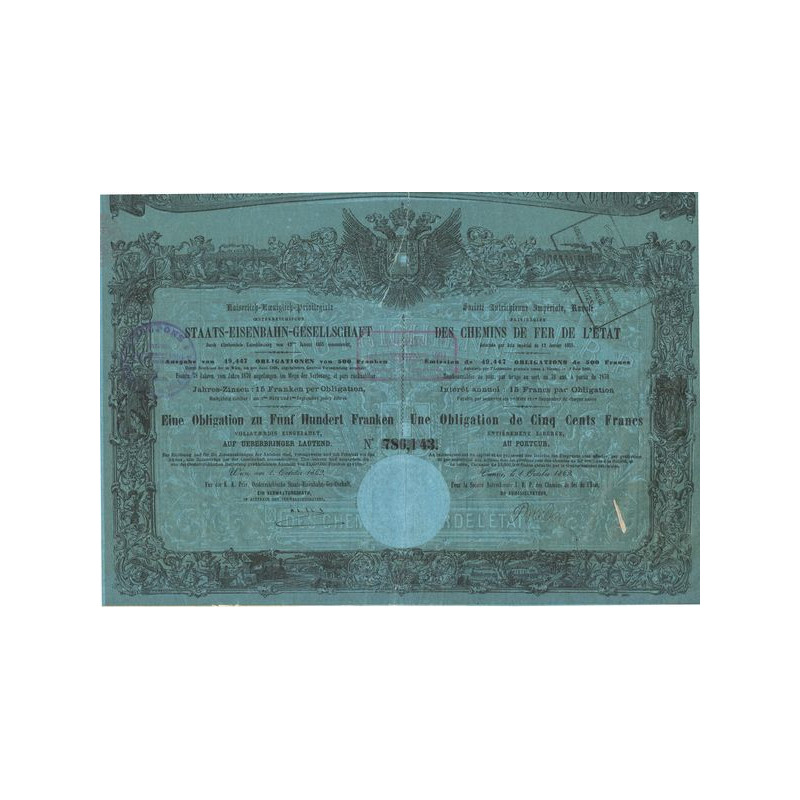 Sté Autrichienne Impériale Royale Privilégiée des Chemins de Fer de l'Etat (Obl 500 F) (Emission 49 447 Obl)