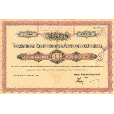 Actie der Vereinigten Elektricitäts-Actiengesellschaft (Act 200 Couronnes)