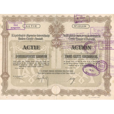 Sté Gale Impériale Royale Privilégiée du Crédit Foncier d'Autriche (Act 300 Couronnes)