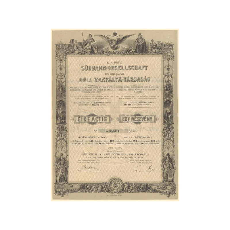 K.K PRIV. Südbahn-Gesellschaft CS. KIR. SZAB. Déli Vaspàlya-Tàrsasag (Titre 01 Act)
