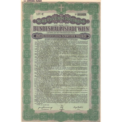 Schuldverschreibung der Bundeshauptstadt Wien (Act 250 F Suisse)