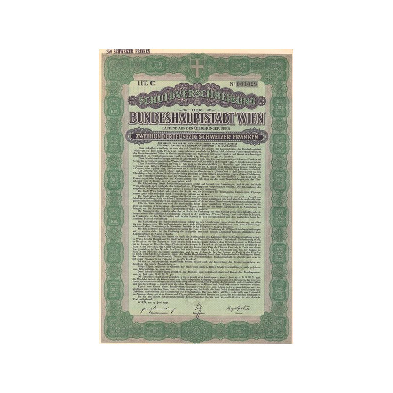 Schuldverschreibung der Bundeshauptstadt Wien (Act 250 F Suisse)