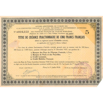 Accord Additionnel du 15 mars 1924 à la Convention conclue le 27 avril 1922 entre le Gouvernement Autrichien et l'Association Na