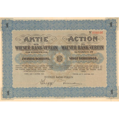 Action du Wiener Bank-Verein (Titre 01 Act 20 Schillings)