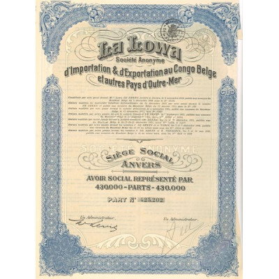 La Lowa S.A. d'Importation & d'Explortation au Congo Belge et Autres Pays d'Outre-Mer (Avoir Social)