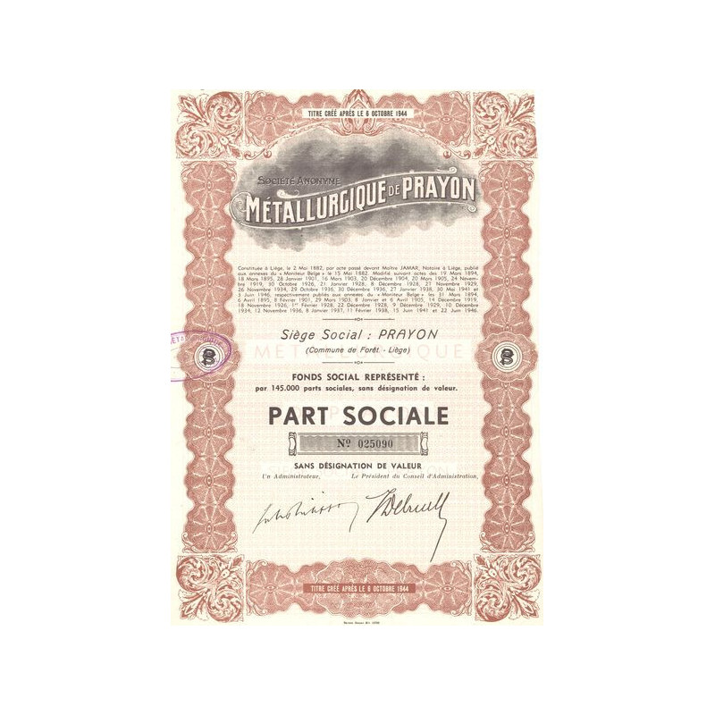 S.A. Métallugique de Prayon (Part Sociale)