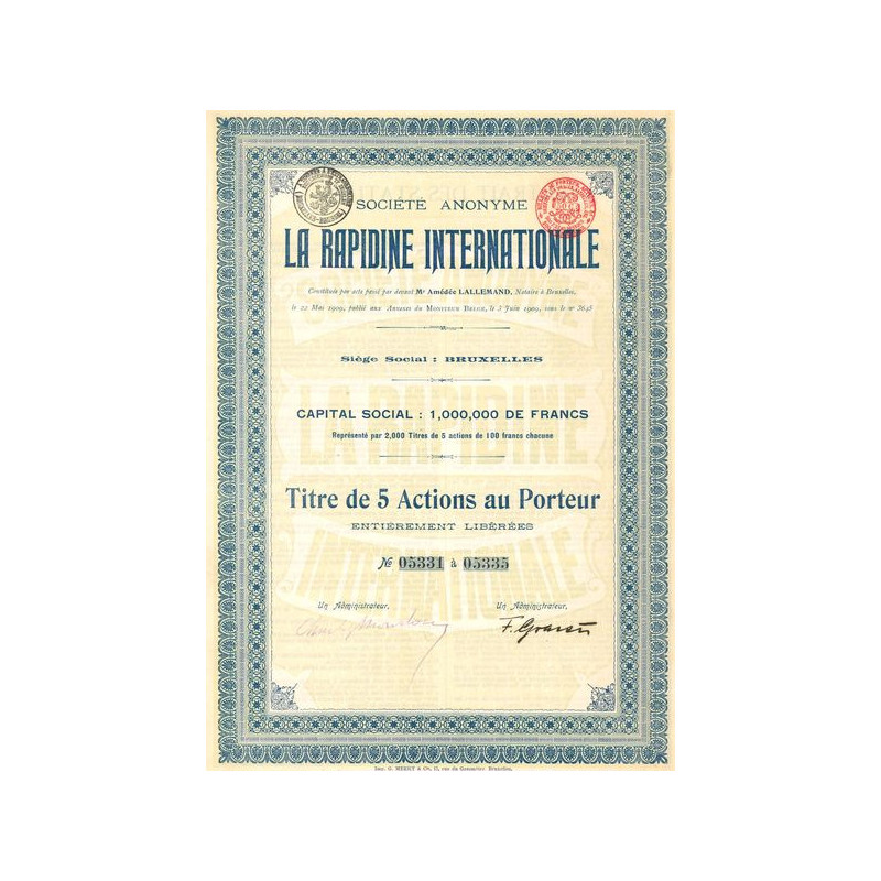 S.A. La Rapidine Internationale (Titre 05 Act 100 F)