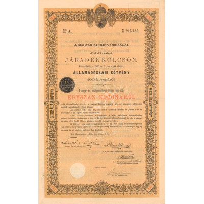 A Magyar Korona Orszagai 4% Jaradékkölcsön (Lettre A) - (Act 100 K)