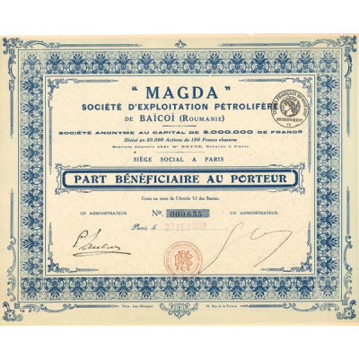 "MAGDA" Sté d'Exploitation Pétrolifère de Baicoï (Roumanie) (PB)