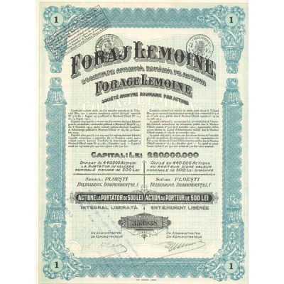 Forage Lemoine S.A. Roumaine par Actions (Act 500 Lei)