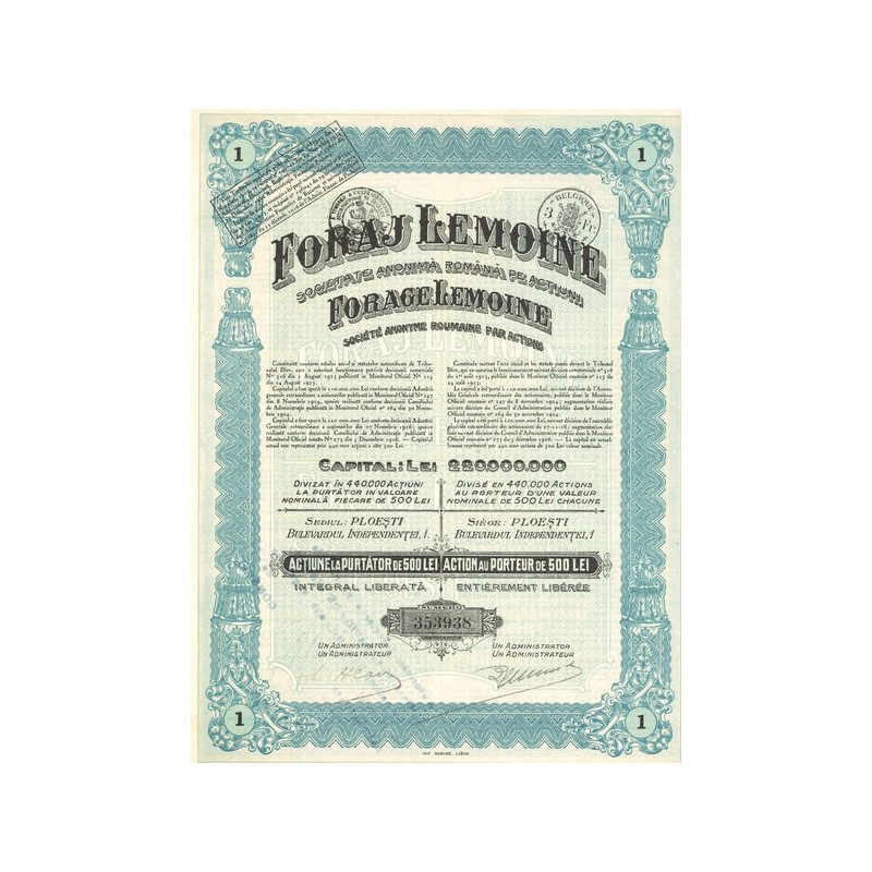 Forage Lemoine S.A. Roumaine par Actions (Act 500 Lei)