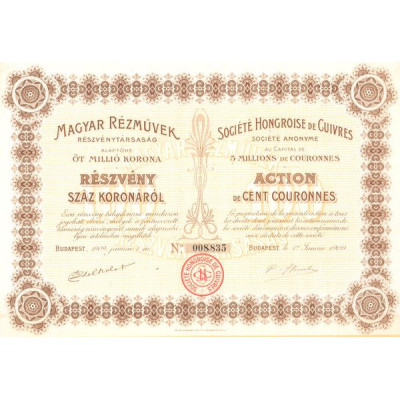 Sté Hongroise de Cuivres (Act 100 Couronnes)