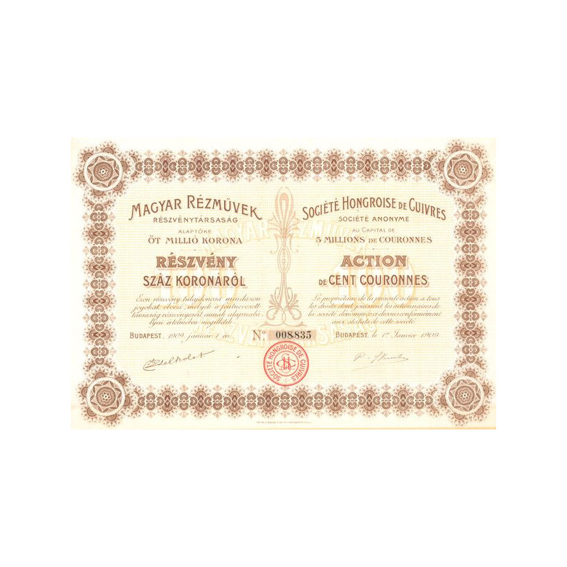 Sté Hongroise de Cuivres (Act 100 Couronnes)