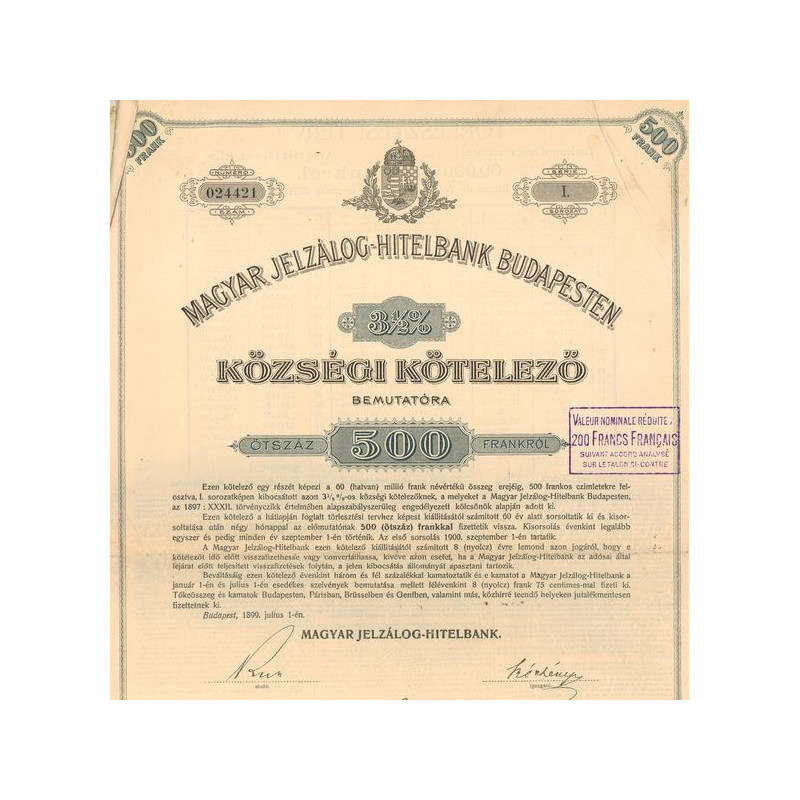 Magyar Jelzàlog-Hitelbank Budapest 3% 1/2 Kozségi Kotelezo (Act 500 K)