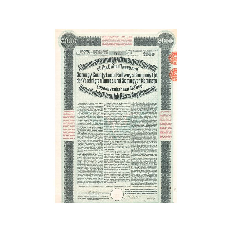Atemes-és Somogy-vàrmegyei Egyesült of The United Temes and Somogy County Local Railways Cy Ltd (Act 2000 Couronnes)