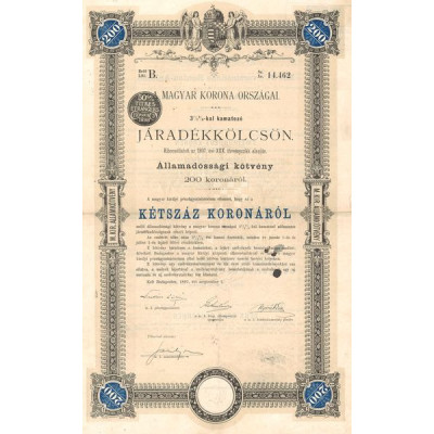A Magyar Korona Orszagai 3%1/2 Jaradékkölcsön (Lettre B) - (Act 200 K)