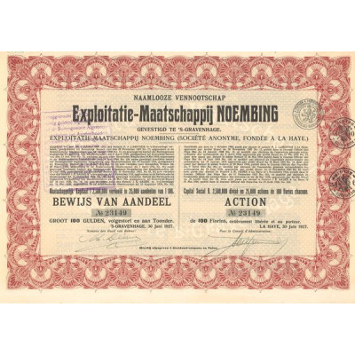 Naamlooze Vennootschap Exploitatie-Maatschappij Noembing Gevestigd te's Gravenhage (Act 100 Florins)