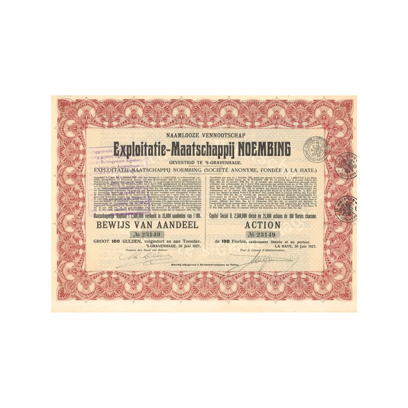 Naamlooze Vennootschap Exploitatie-Maatschappij Noembing Gevestigd te's Gravenhage (Act 100 Florins)