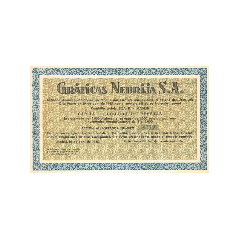Graficas Nebrija S.A. (Titre 01 Act 1000 Pesetas)
