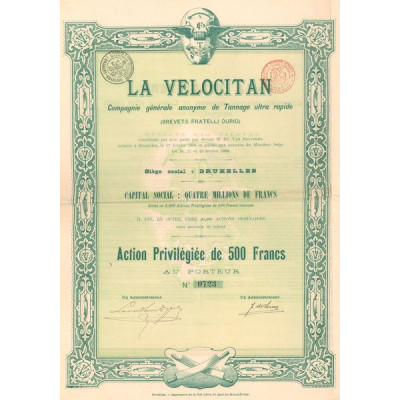 La Velocitan - Cie Gale Anonyme de Tannage Ultra Rapide (Brevets Fratelli Durio)(Act Priv 500 F)