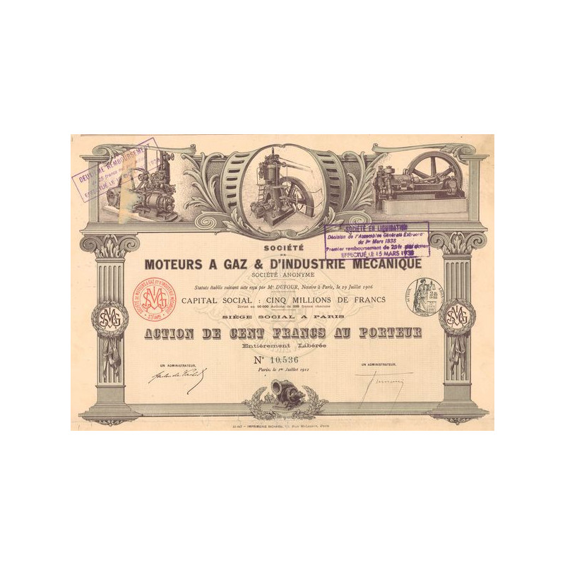 Sté de Moteurs à Gaz & d'Industrie Mécanique (Act 100 F)