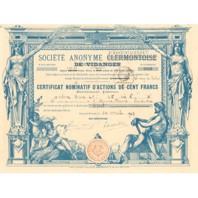 S.A. Clermontoise de Vidanges (devenu d'Assainissement) (Certif Nomin d'Act 100 F)