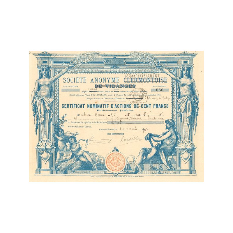 S.A. Clermontoise de Vidanges (devenu d'Assainissement) (Certif Nomin d'Act 100 F)