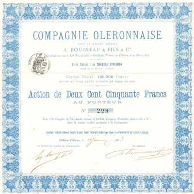Cie Oleronnaise sous la Raison Sociale A. Bouineau & Fils & Cie (Act 250 F)