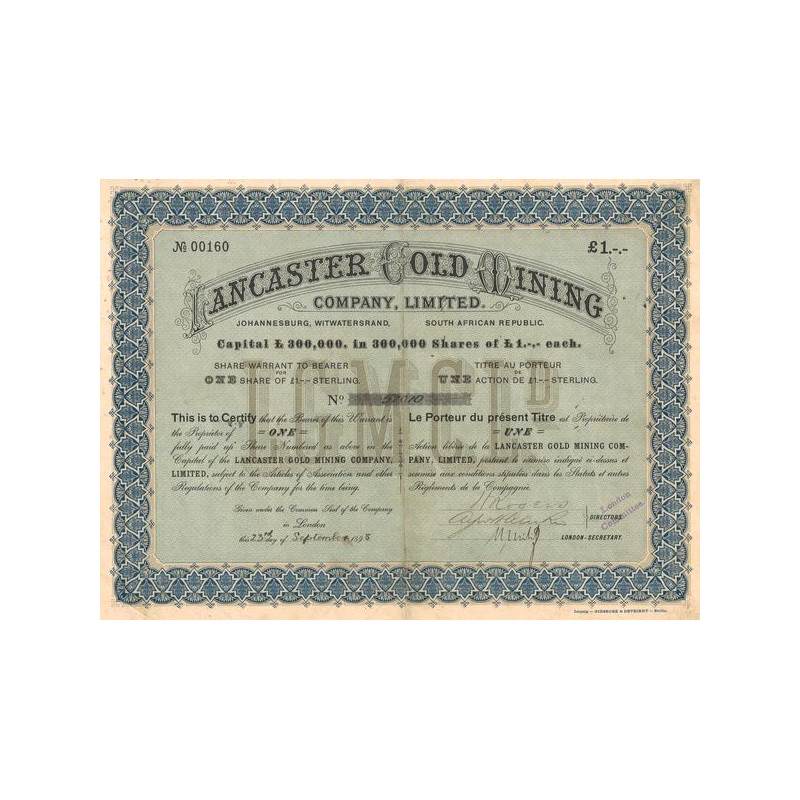 Lancaster West Gold Mining Cy Ltd (Titre 01 Act 1£) (modele 2)