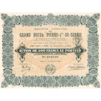 S.A. du Grand Hôtel Pierre-1er-de-Serbie (Act 500 F)