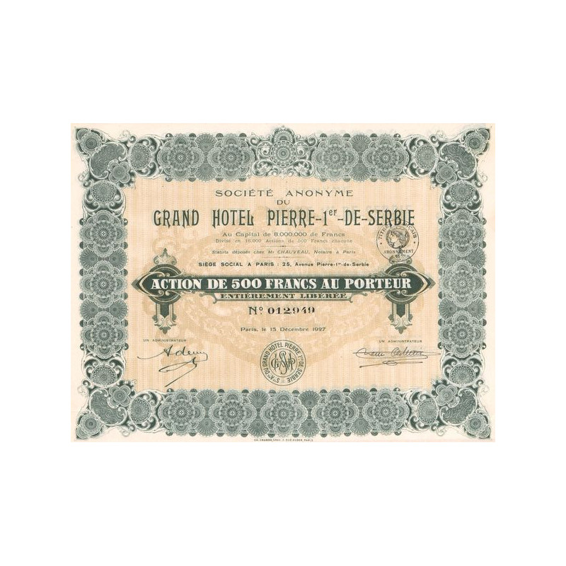 S.A. du Grand Hôtel Pierre-1er-de-Serbie (Act 500 F)