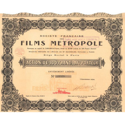 Sté Française des Films Métropole (Act 100 F)