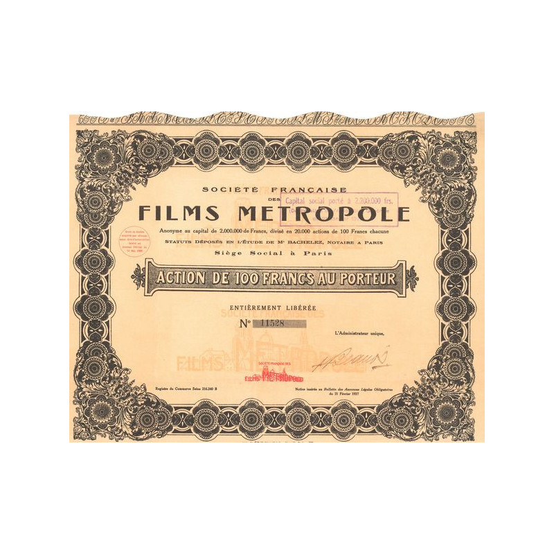 Sté Française des Films Métropole (Act 100 F)