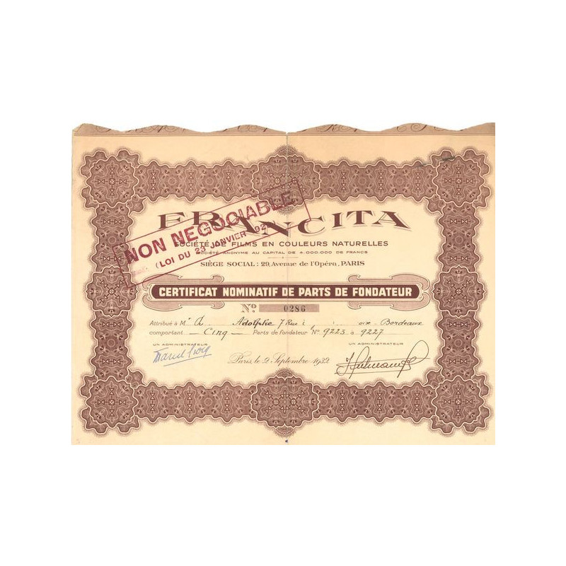 "Francita" Sté de Films en Couleurs Naturelles (Certif nomin PF)