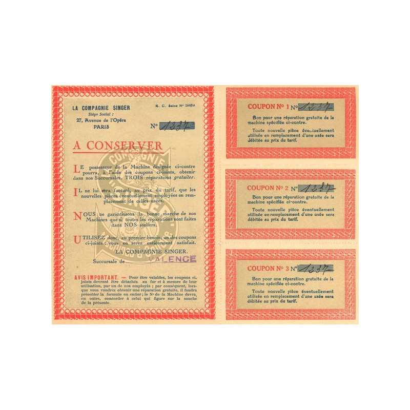 La Cie Singer (Bon de 3 Réparations gratuites)