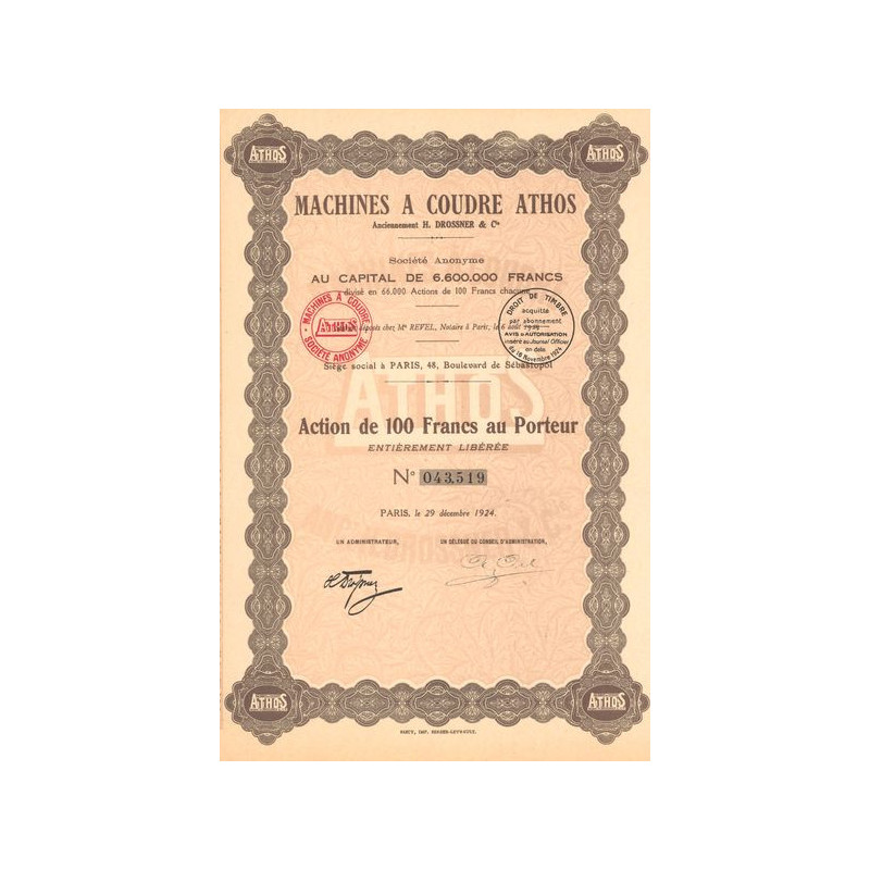 Machines à Coudre Athos - Anciennement H. Drossner & Cie (Act 100 F)