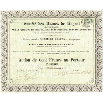 Sté des Usines de Nogent (Haute-Marne) pour la Fabrication des Armes Blanches de la Coutellerie de la Taillanderie Etc (Act 100 