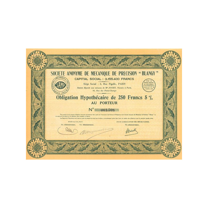 S.A. de Mecanique de Precision "Blangy" (Obl 250 F 5%)