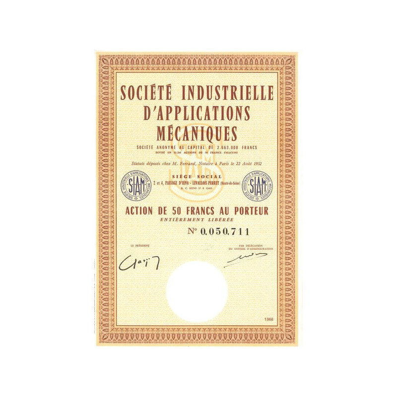 Sté Industrielle d'Applications Mécaniques (Act 50 F)