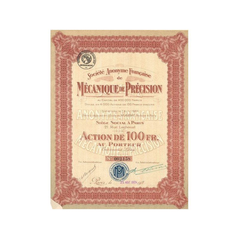 S.A. Française de Mécanique de Précision (Act 100 F)