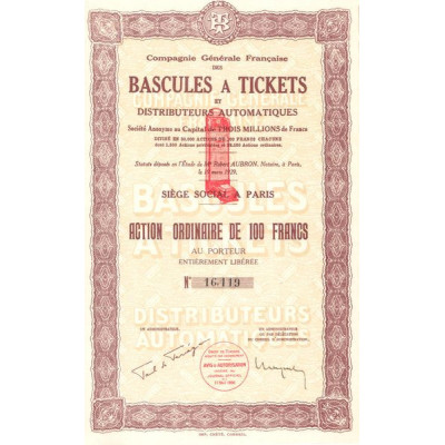 Cie Gale Française des Bascules à Tickets et Distributeurs Automatiques (Act O 100 F)
