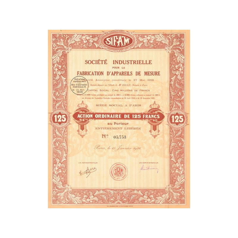 SIFAM - Sté Industrielle pour la Fabrication d'Appareils de Mesure (Act O 125 F)