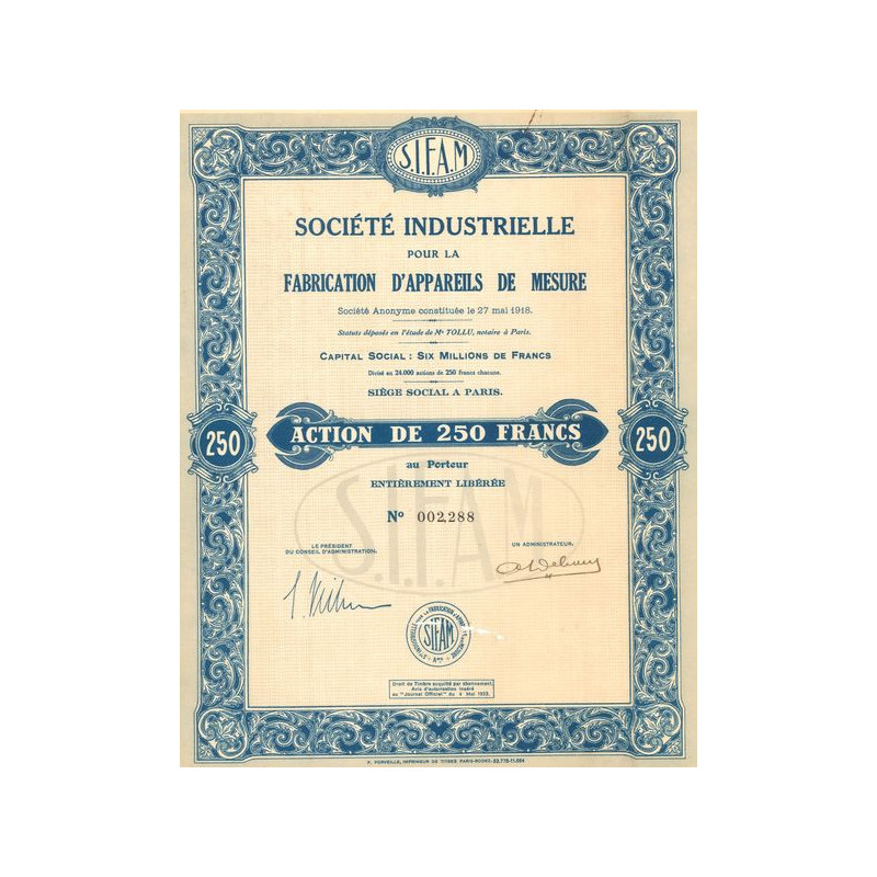 SIFAM - Sté Industrielle pour la Fabrication d'Appareils de Mesure (Act 250 F)