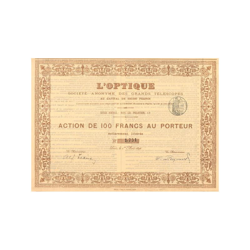 L'Optique S.A. des Grands Téléscopes (Act 100 F)