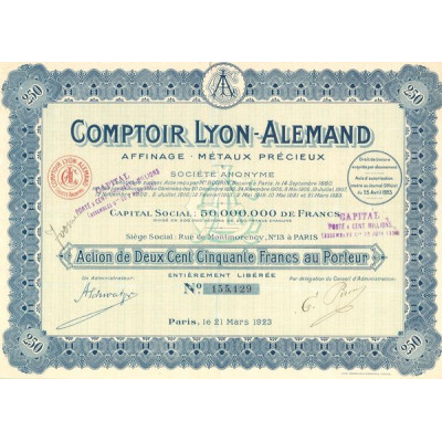 Comptoir Lyon-Alemand - Affinage. Métaux Précieux (Act 250 F)