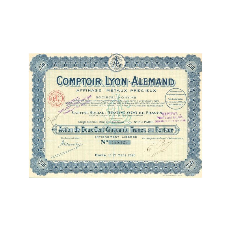 Comptoir Lyon-Alemand - Affinage. Métaux Précieux (Act 250 F)