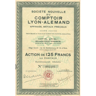Sté Nouvelle du Comptoir Lyon-Alemand - Affinage. Métaux Précieux (Act 125 F)