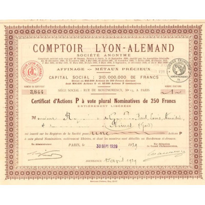 Comptoir Lyon-Alemand (Act Nomin "P" 250 F)
