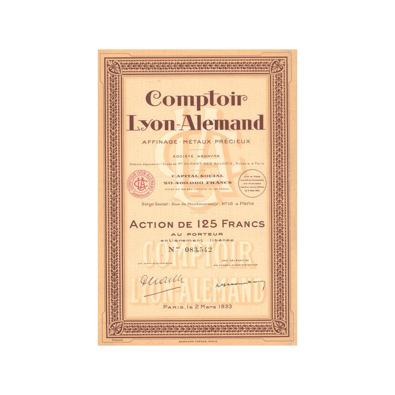 Comptoir Lyon-Alemand - Affinage. Métaux Précieux (Act 125 F)