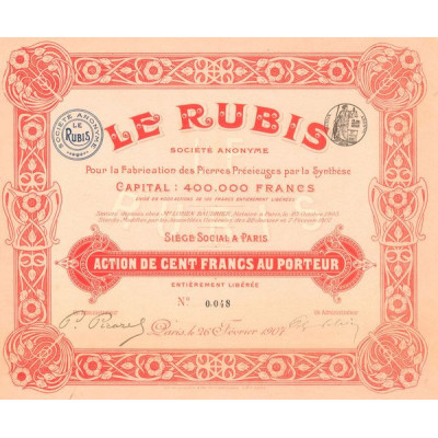 Le Rubis S.A. pour la Fabrication des Pierres Précieuses par la Synthèse (Act 100 F)
